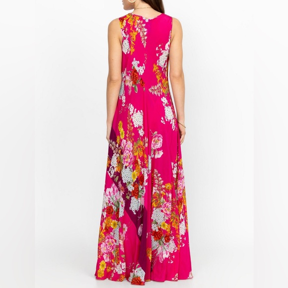 Johnny Was Golden Bouquet Vibrant Pink Floral Bias Maxi Dress Size Small - Picture 16 of 16